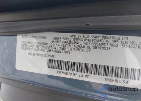 2005 Subaru Outback 2.5I z USA, uszkodzony, nr VIN 4S4BP61C257388441